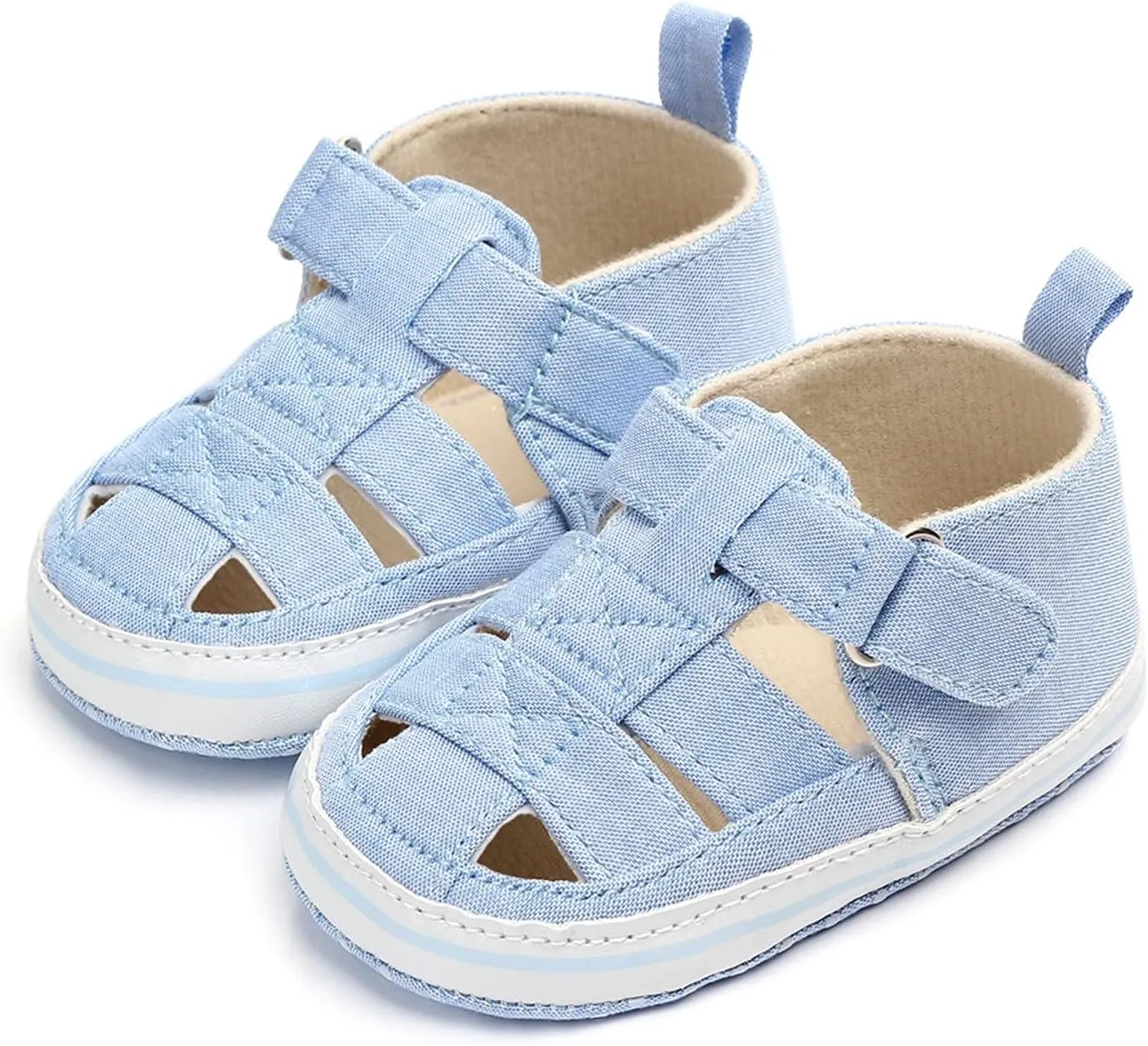 EnJoCho Infant Baby Girls Boys Sandals Summer Crib Shoes Toddler Pu Cotton Soft Rubber Sole Dress Flats First Walker Shoes (Blue-03#, 6-9Months)