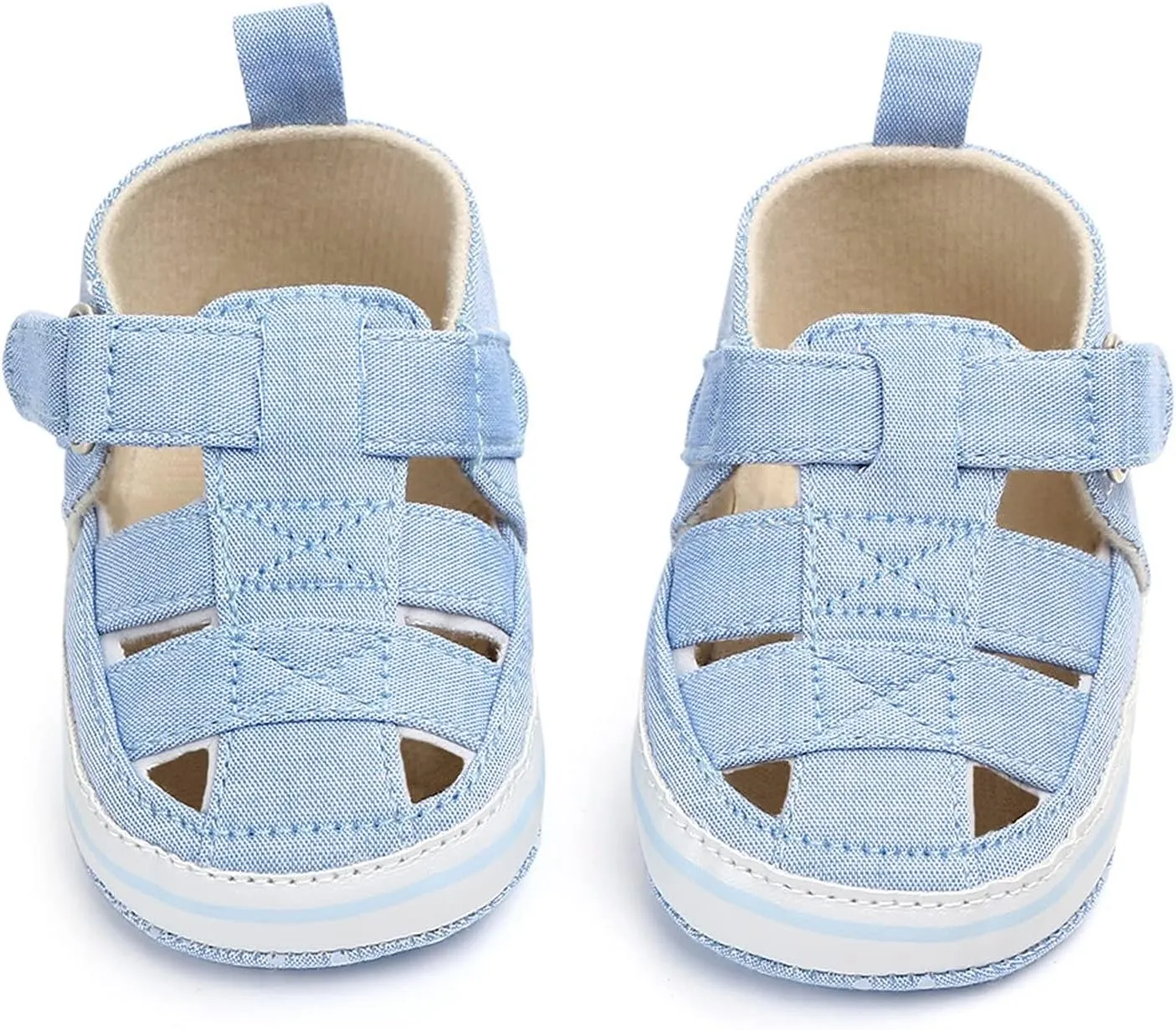 EnJoCho Infant Baby Girls Boys Sandals Summer Crib Shoes Toddler Pu Cotton Soft Rubber Sole Dress Flats First Walker Shoes (Blue-03#, 6-9Months)