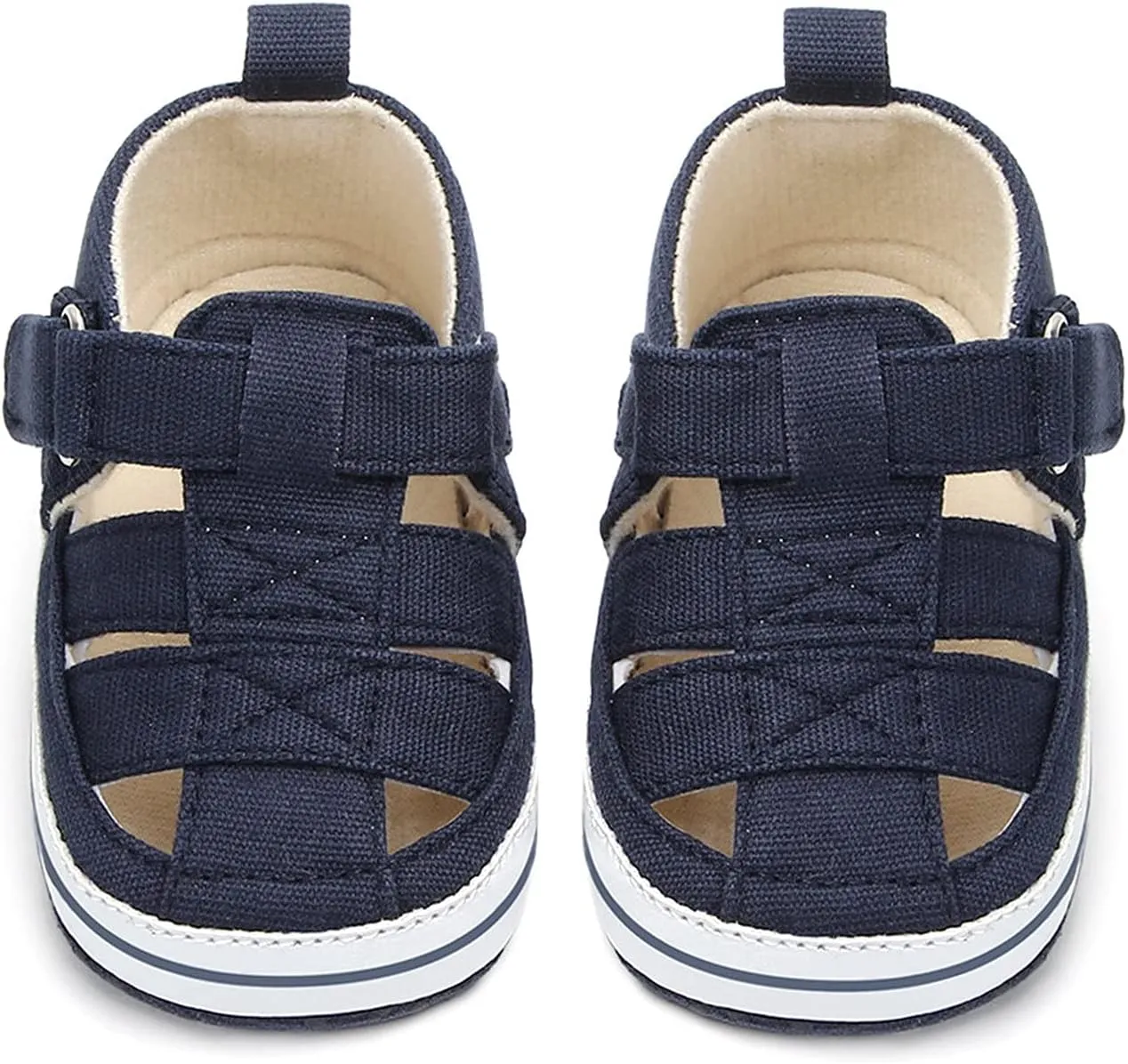 EnJoCho Infant Baby Girls Boys Sandals Summer Crib Shoes Toddler Pu Cotton Soft Rubber Sole Dress Flats First Walker Shoes (Dark Blue-03#, 9-12Months)