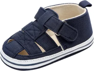 EnJoCho Infant Baby Girls Boys Sandals Summer Crib Shoes Toddler Pu Cotton Soft Rubber Sole Dress Flats First Walker Shoes (Dark Blue-03#, 9-12Months)