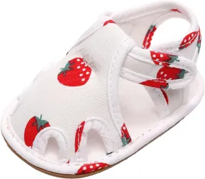 EnJoCho Infant Toddler Shoes Soft Sole Non Slip Toddler Floor Shoes Fruit Strawberry Print Sandals Toddler Walking Shoes (Red, 3Months)