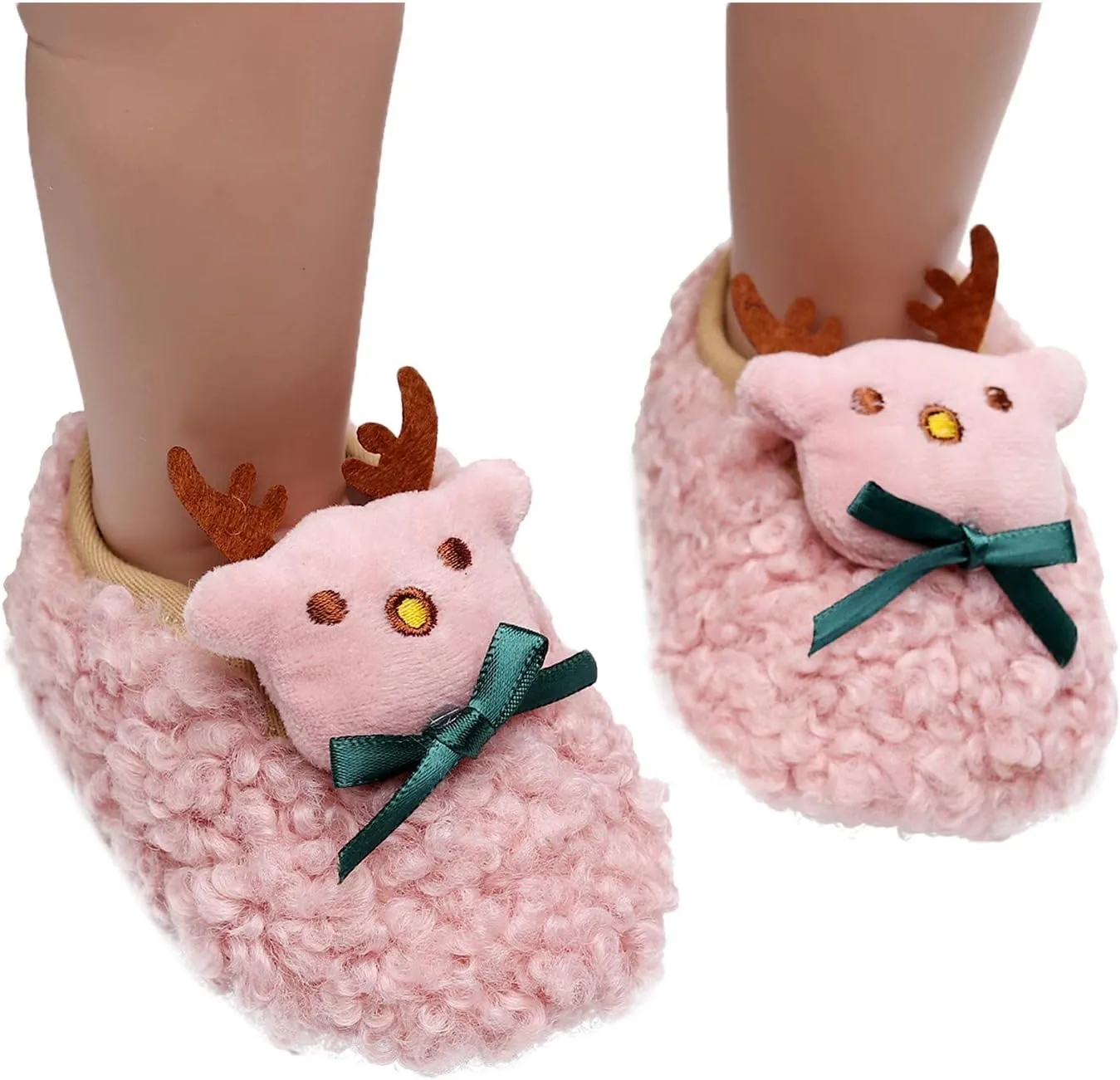 EnJoCho Kids Toddler Slippers Socks Artificial Woolen Slippers for Boys Girls Baby with Non-Slip Soft-Sole for Baby 0-2.5Years (Pink-02#E, 3-6Months)