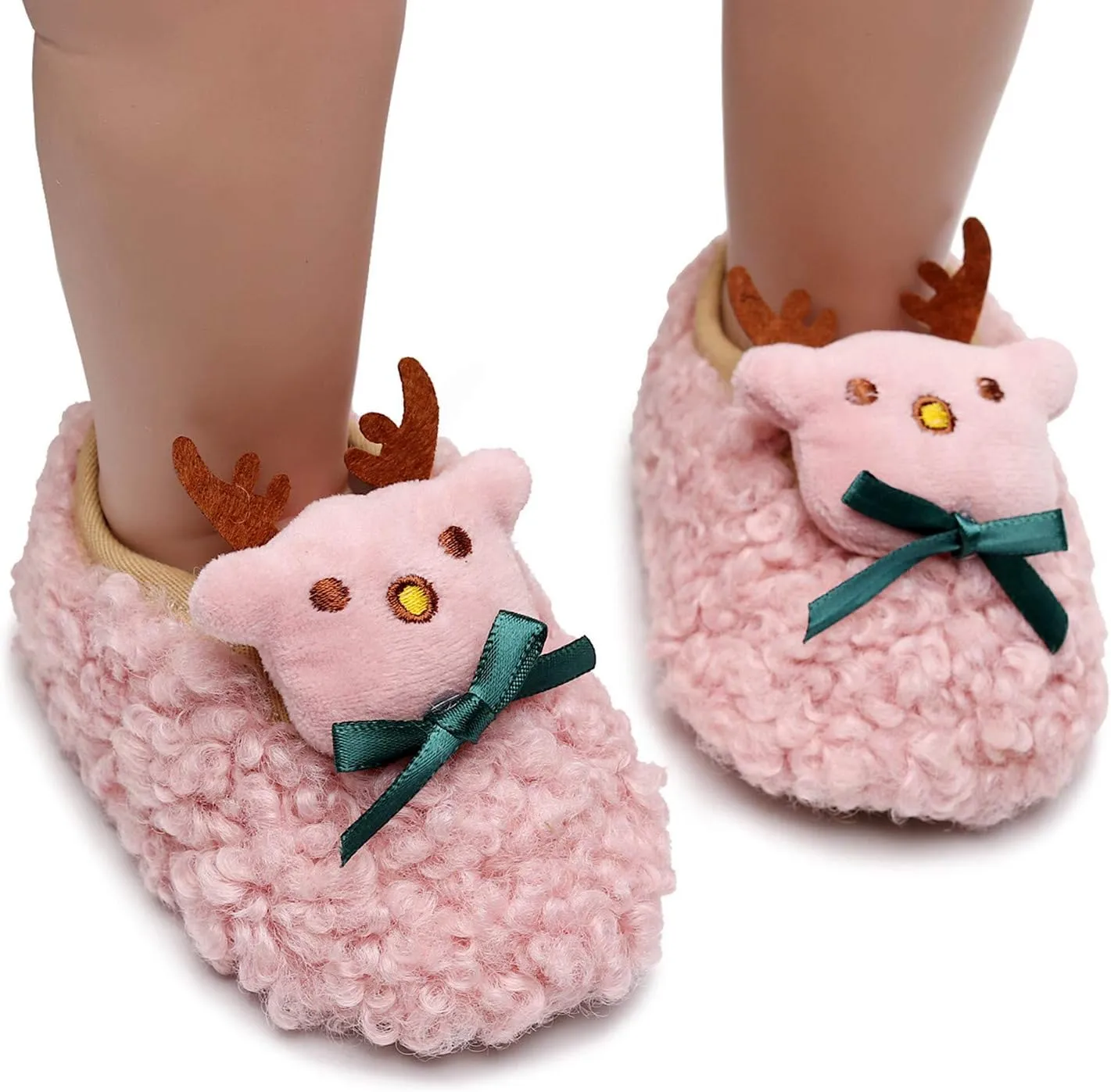 EnJoCho Kids Toddler Slippers Socks Artificial Woolen Slippers for Boys Girls Baby with Non-Slip Soft-Sole for Baby 0-2.5Years (Pink-02#E, 3-6Months)