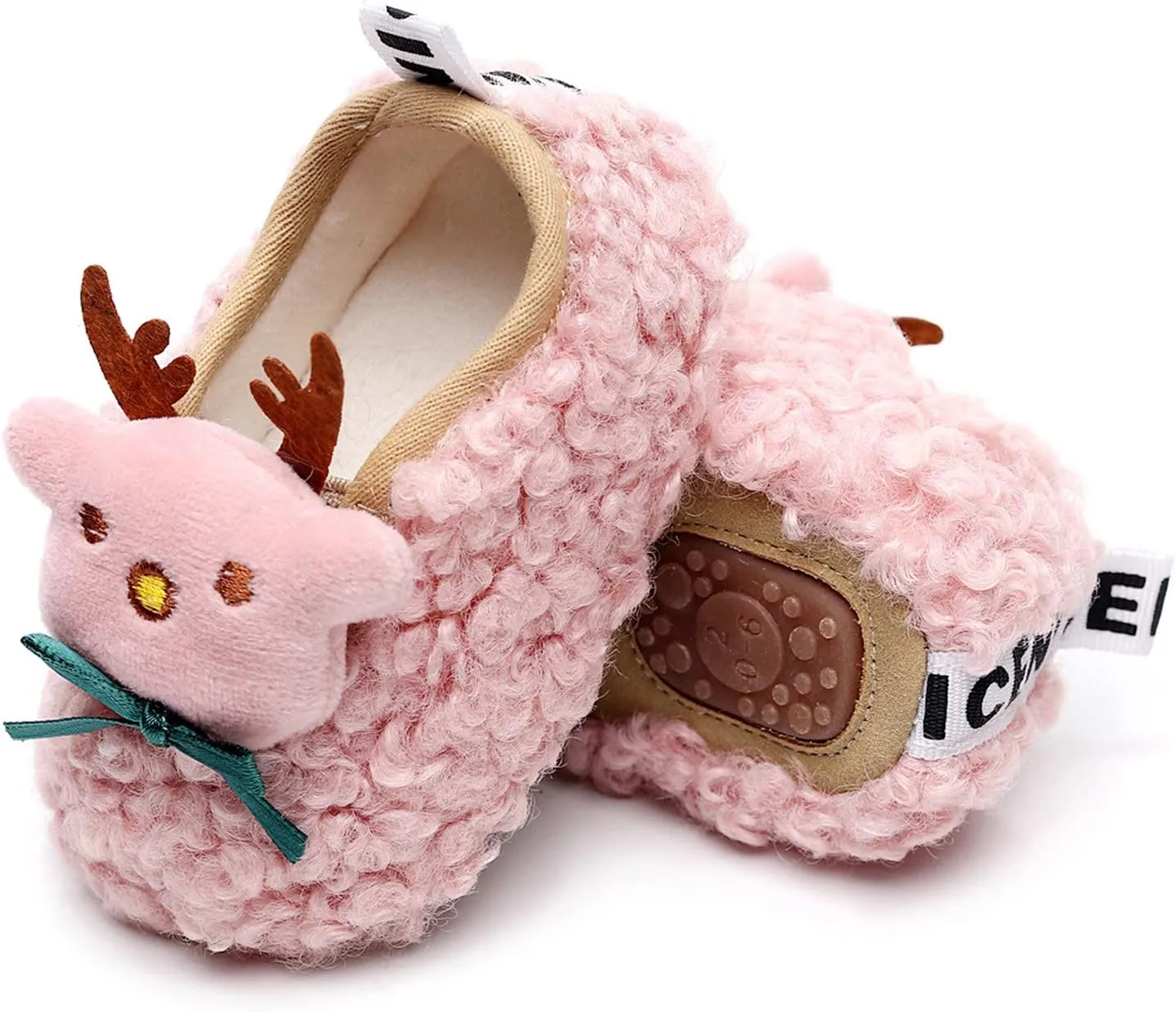 EnJoCho Kids Toddler Slippers Socks Artificial Woolen Slippers for Boys Girls Baby with Non-Slip Soft-Sole for Baby 0-2.5Years (Pink-02#E, 3-6Months)