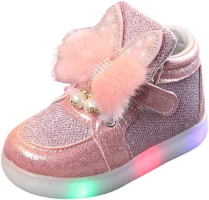 EnJoCho Little Girls LED Cartoon Infant Luminous Kids Baby Shoes Sport Toddler Rabbit Baby Shoes for Children 0 to 4 Years (Pink-1#qy, 12-18 Months)