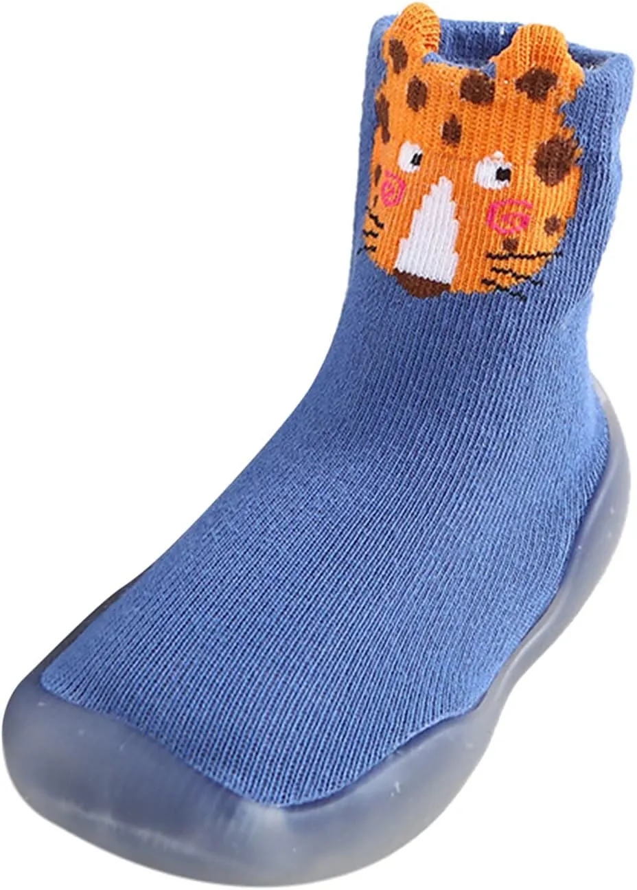 EnJoCho Non Slip Shoes for Toddler Baby Boys Girls Solid Warm Knit Soft Sole Rubber Shoes Slipper Stocking Soft Shoes Socks (Blue, 26)
