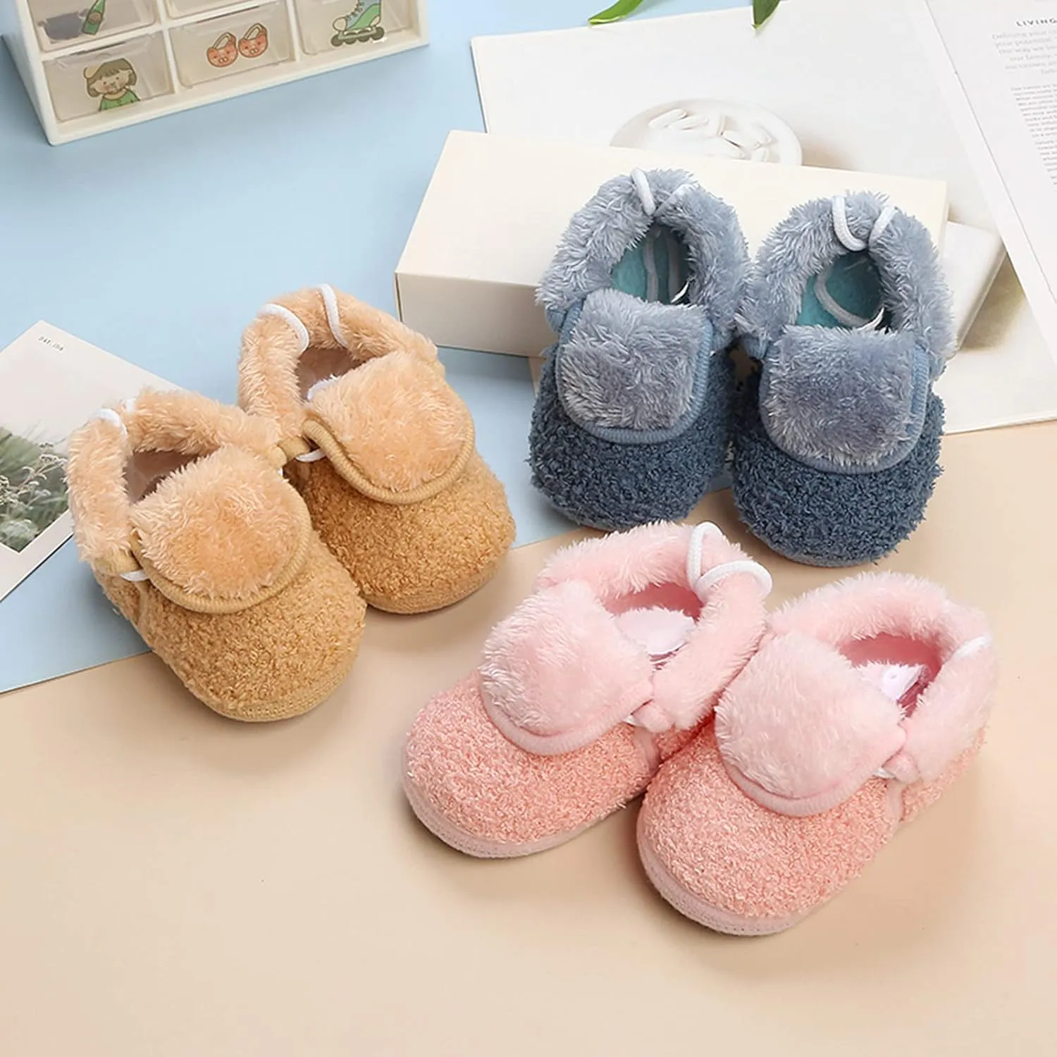 EnJoCho Soft Sole Baby Boots Girl Baby Solid Color Cotton Shoes Feece Warm Short Boots Shoes Fashion (Blue, 6-12 Months)