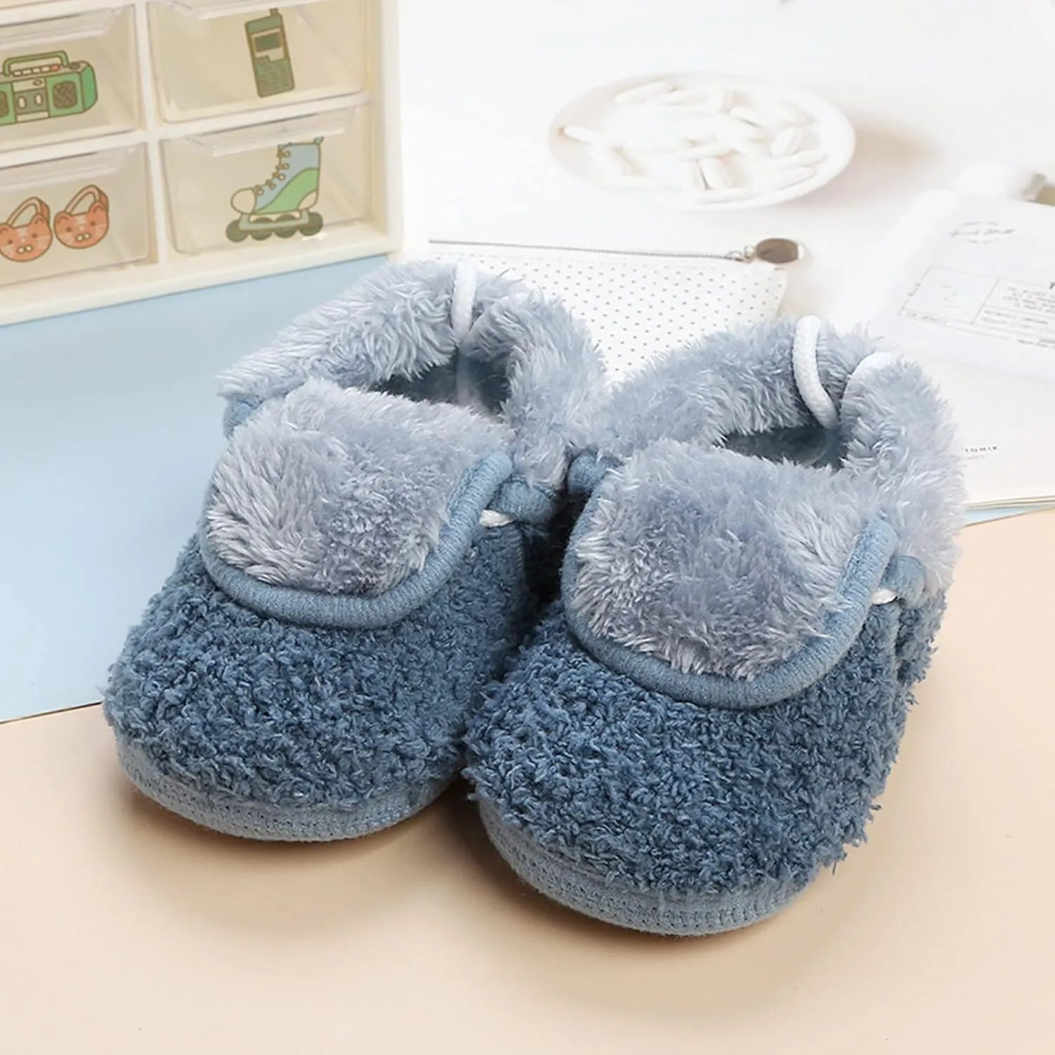 EnJoCho Soft Sole Baby Boots Girl Baby Solid Color Cotton Shoes Feece Warm Short Boots Shoes Fashion (Blue, 6-12 Months)