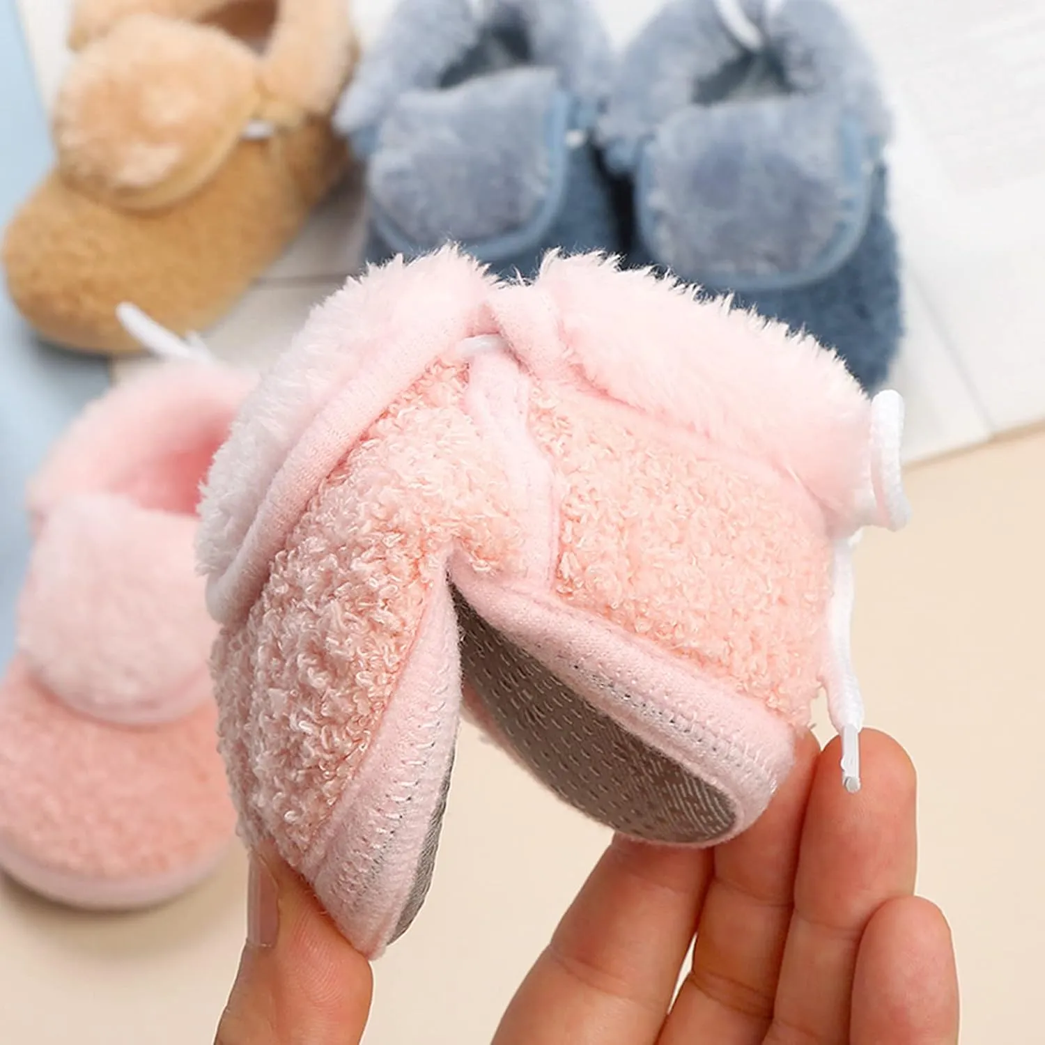 EnJoCho Soft Sole Baby Boots Girl Baby Solid Color Cotton Shoes Feece Warm Short Boots Shoes Fashion (Blue, 6-12 Months)