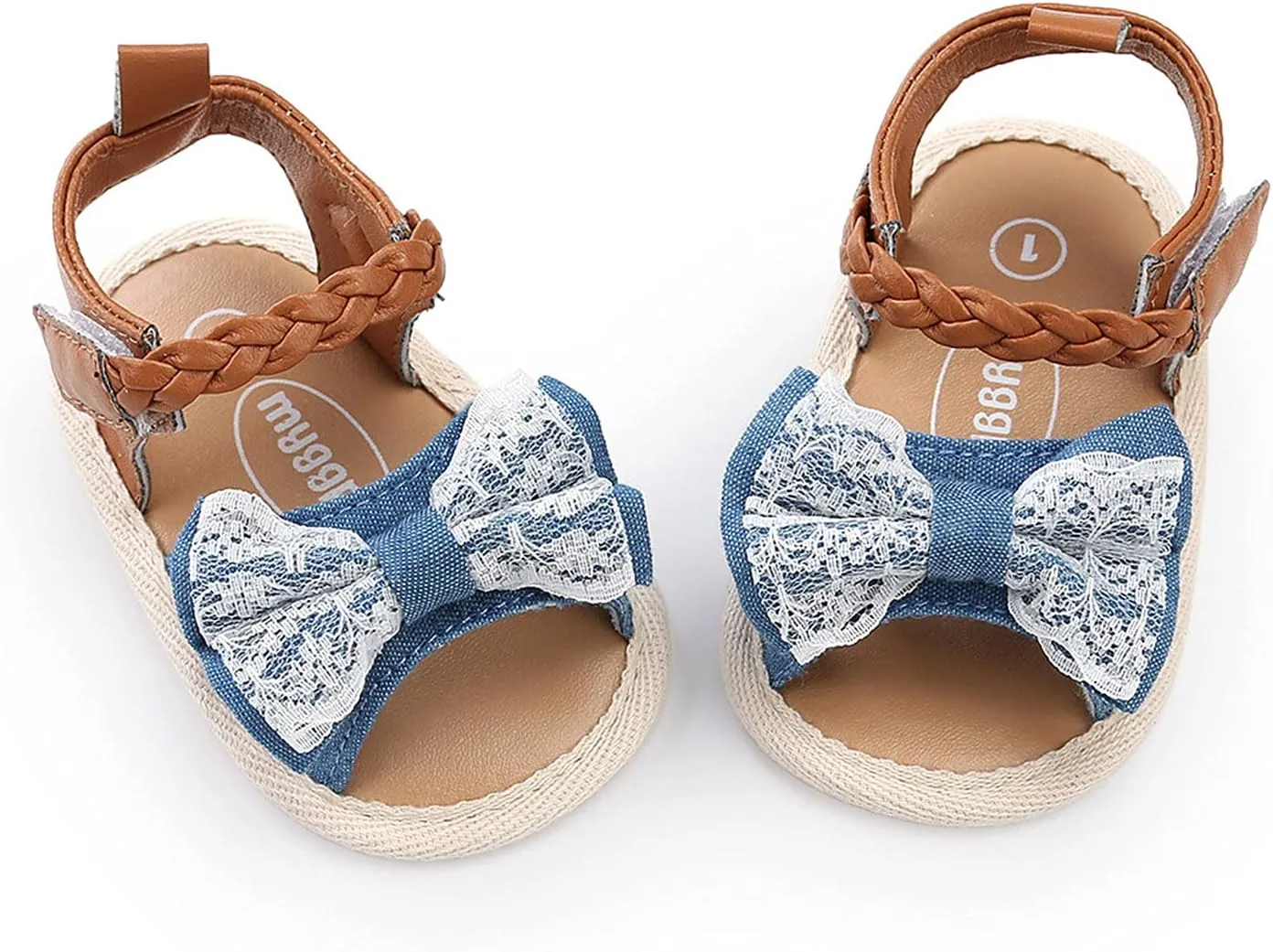 EnJoCho Toddler First Walker Shoes Baby Girls Bow Sandals Soft Non-Slip Rubber Sole Flat Walking Shoes Dress Shoes (Blue-07#, 12-18 Months)