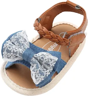 EnJoCho Toddler First Walker Shoes Baby Girls Bow Sandals Soft Non-Slip Rubber Sole Flat Walking Shoes Dress Shoes (Blue-07#, 12-18 Months)