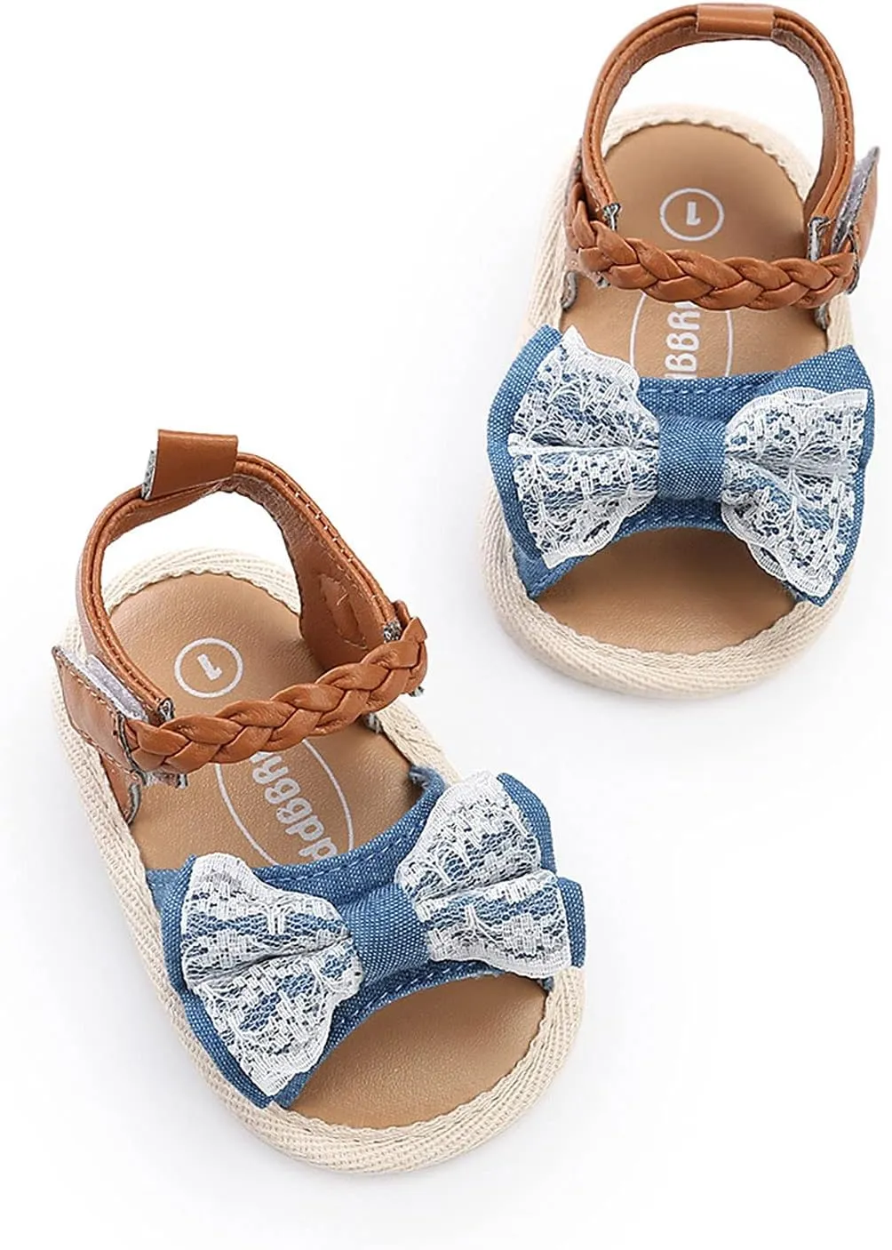 EnJoCho Toddler First Walker Shoes Baby Girls Bow Sandals Soft Non-Slip Rubber Sole Flat Walking Shoes Dress Shoes (Blue-07#, 12-18 Months)