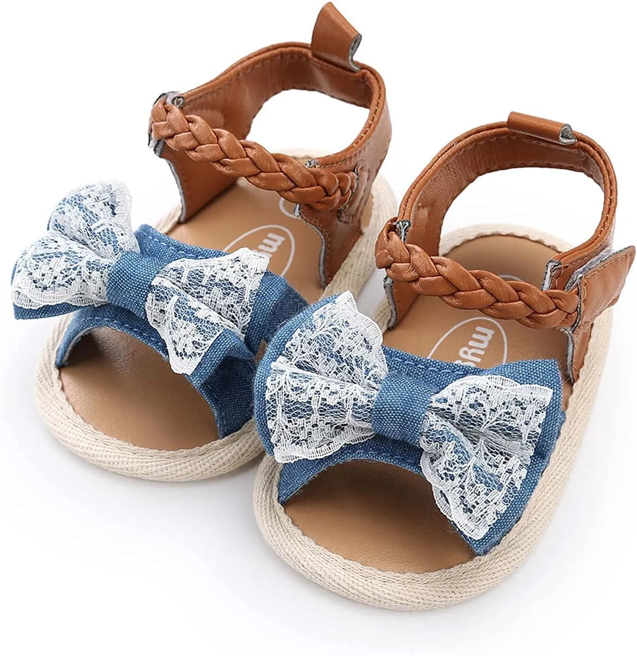 EnJoCho Toddler First Walker Shoes Baby Girls Bow Sandals Soft Non-Slip Rubber Sole Flat Walking Shoes Dress Shoes (Blue-07#, 12-18 Months)