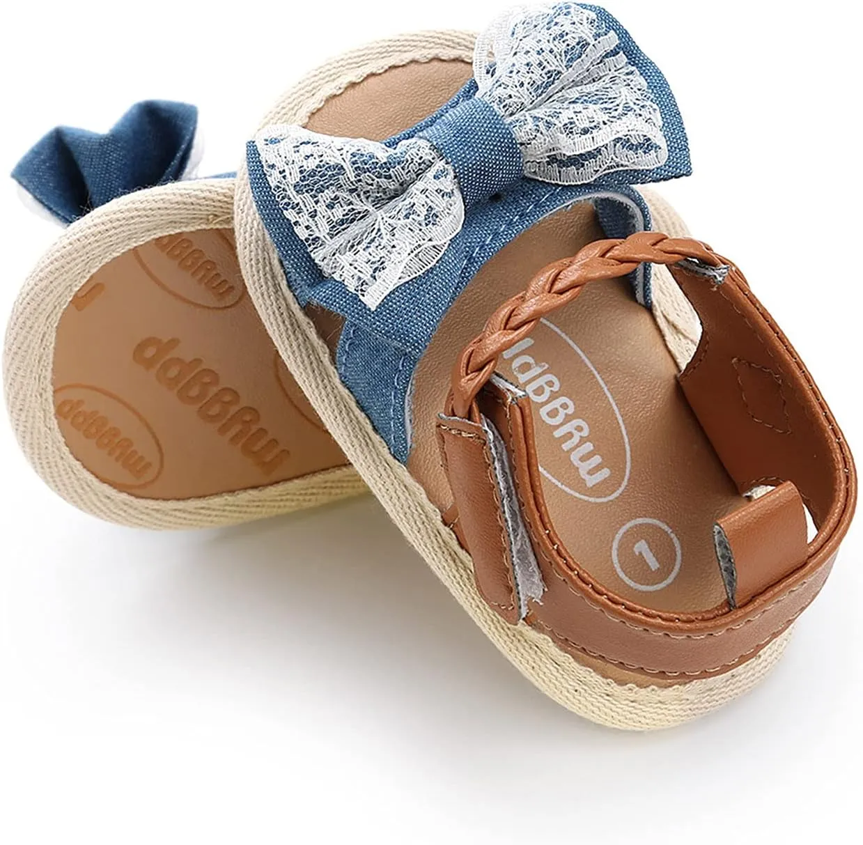 EnJoCho Toddler First Walker Shoes Baby Girls Bow Sandals Soft Non-Slip Rubber Sole Flat Walking Shoes Dress Shoes (Blue-07#, 12-18 Months)