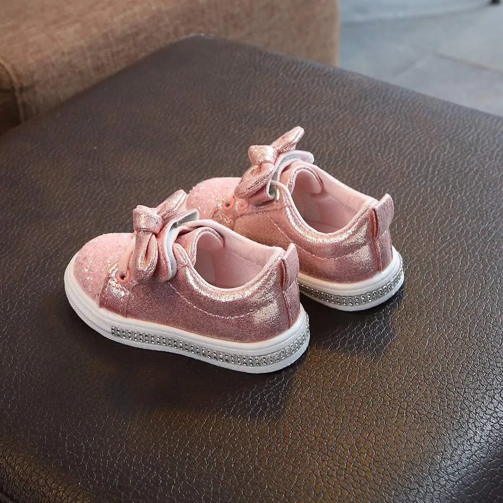 EnJoCho Toddler Sneaker Baby Boys Girls Canvas Anti-Slip Bowknot Crystal Shoes Toddler Lace Up Sneakers Soft Sole,12M-6Years