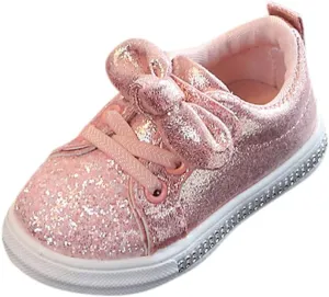 EnJoCho Toddler Sneaker Baby Boys Girls Canvas Anti-Slip Bowknot Crystal Shoes Toddler Lace Up Sneakers Soft Sole,12M-6Years