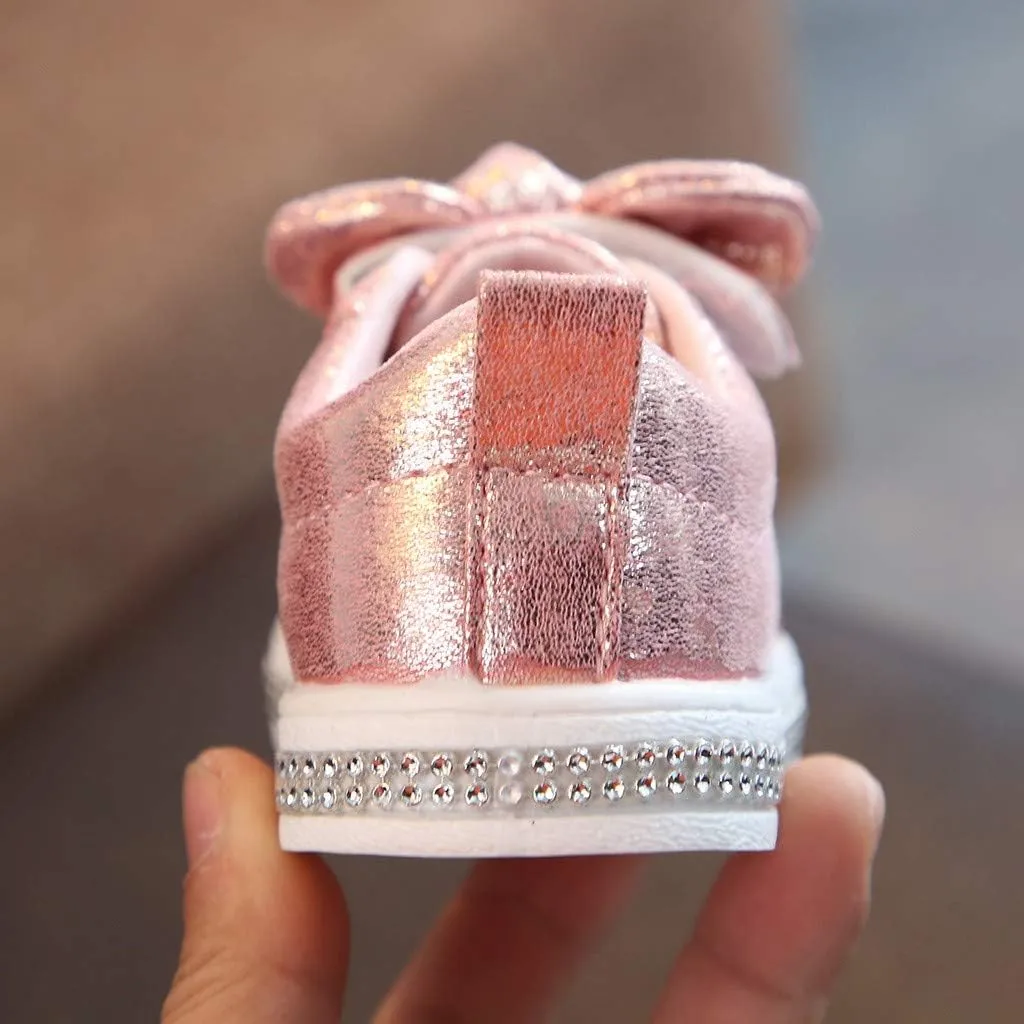 EnJoCho Toddler Sneaker Baby Boys Girls Canvas Anti-Slip Bowknot Crystal Shoes Toddler Lace Up Sneakers Soft Sole,12M-6Years