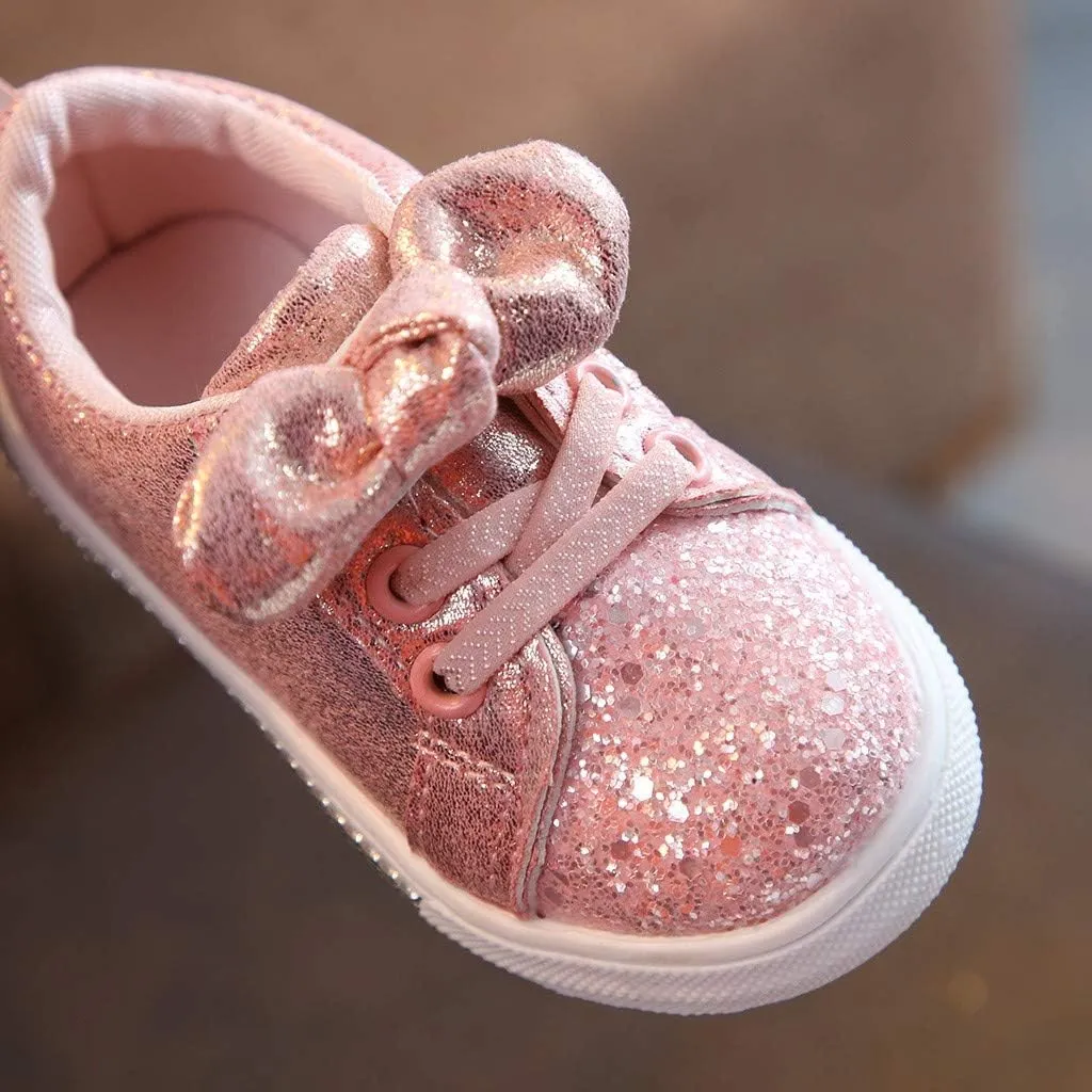 EnJoCho Toddler Sneaker Baby Boys Girls Canvas Anti-Slip Bowknot Crystal Shoes Toddler Lace Up Sneakers Soft Sole,12M-6Years