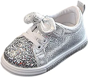 EnJoCho Toddler Sneaker Baby Boys Girls Canvas Anti-Slip Bowknot Crystal Shoes Toddler Lace Up Sneakers Soft Sole,12M-6Years
