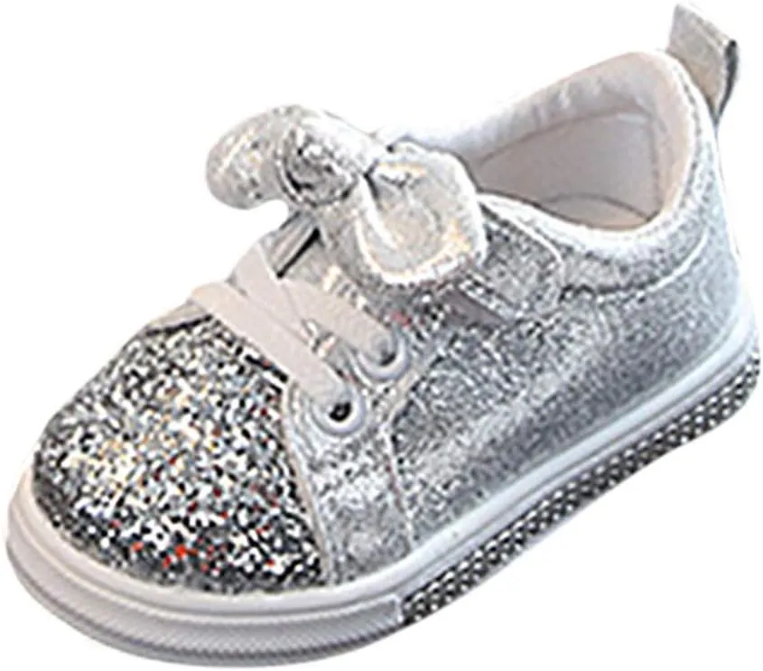 EnJoCho Toddler Sneaker Baby Boys Girls Canvas Anti-Slip Bowknot Crystal Shoes Toddler Lace Up Sneakers Soft Sole,12M-6Years