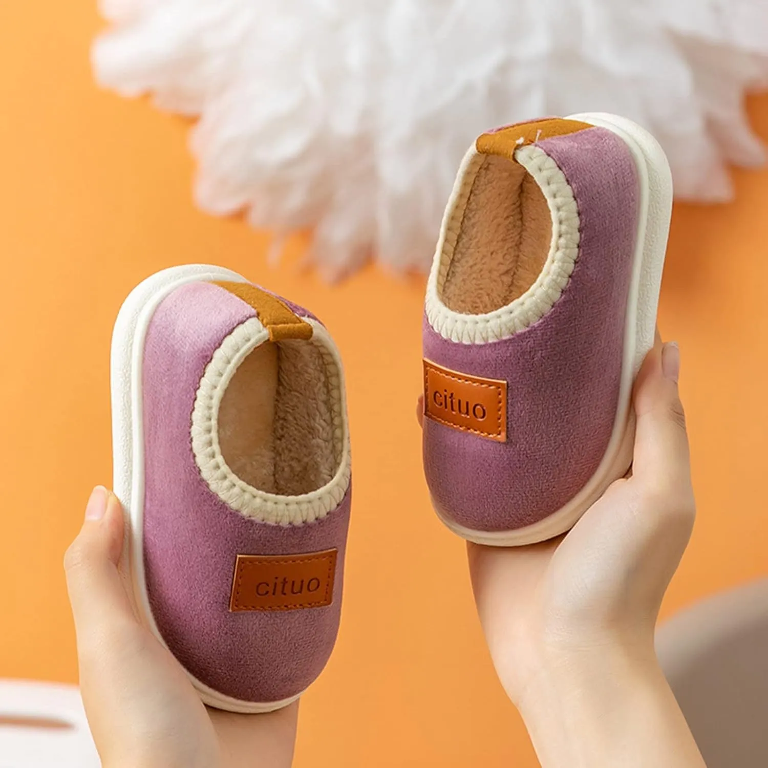 Fleece Shoes Baby Childrens Girl Cotton Shoes Solid Color Fashion Soft Sole Winter Warm Indoor Non Slip Cotton Shoes Lace up Sandals Baby Girl