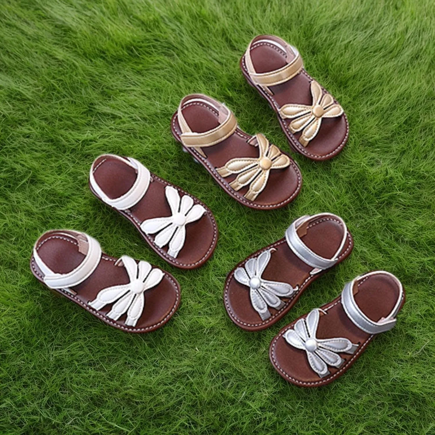 Floral Princess Flat Sandals for Baby Girls Soft Sole Dress Shoes with Non-Slip Tread, Summer Wedding Flower Girl Toddler Sizes 1-6 Years