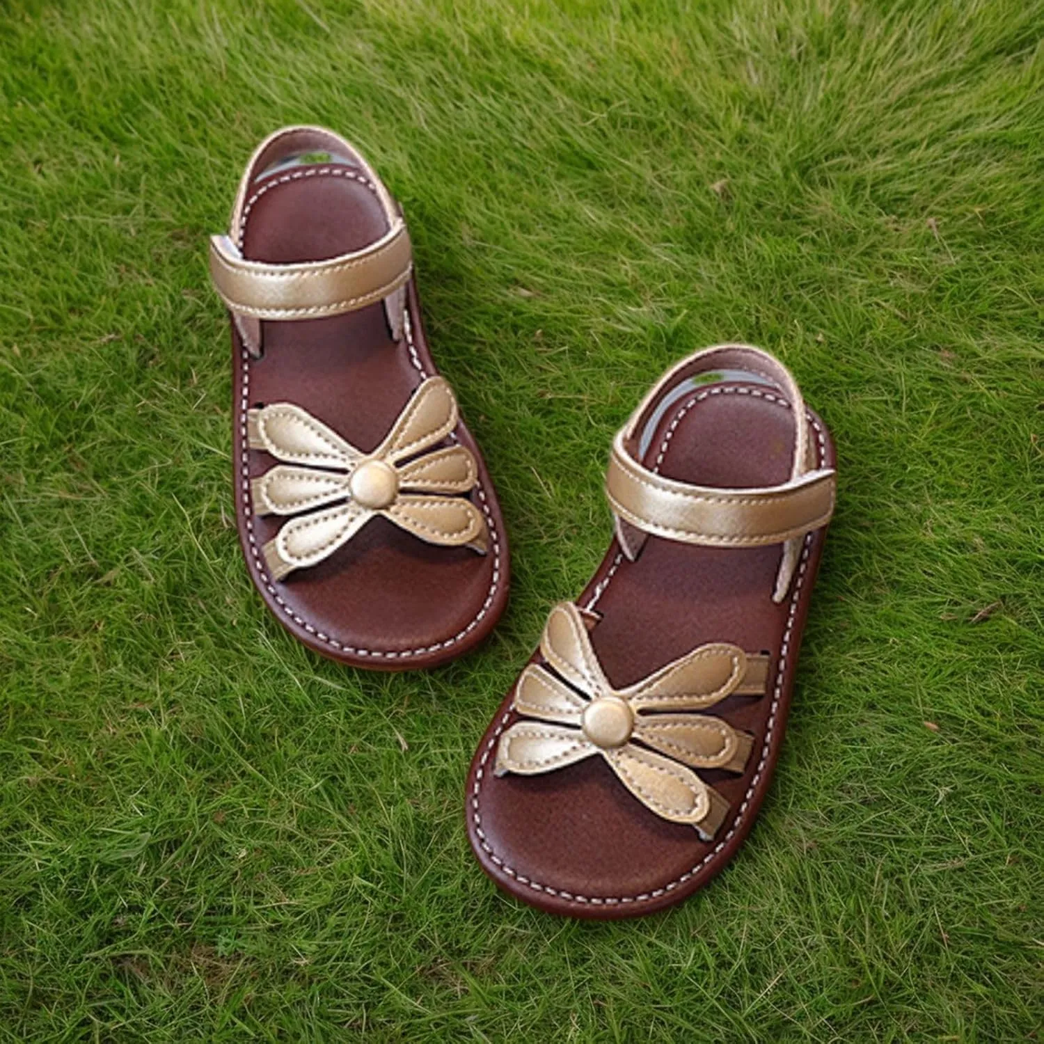 Floral Princess Flat Sandals for Baby Girls Soft Sole Dress Shoes with Non-Slip Tread, Summer Wedding Flower Girl Toddler Sizes 1-6 Years