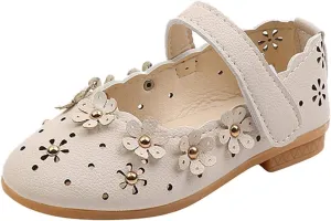 Flower Girl School Shoes Low Heel Flats Girls Princess Shoes Hollow Flower Shoes Sandals Soft Sole Princess Sandals (Beige-06#WER, 12 Months)