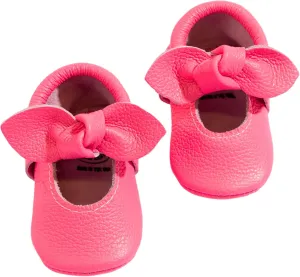 Freshly Picked Leather Knotted Bow Baby Girls Shoes, Toddler Girl Dress (Dreamhouse Pink, 2-2.5 Years)