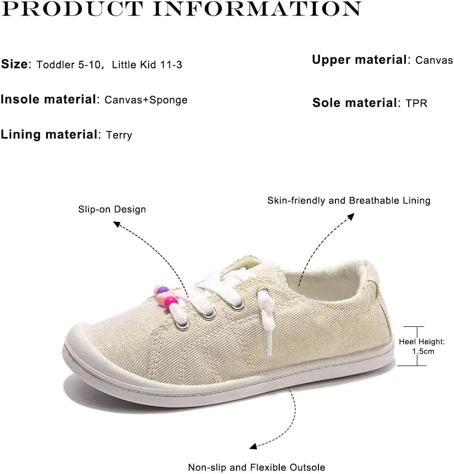 FUNKYMONKEY Girls Canvas Sneakers Lace up Lightweight Casual School Shoes for Toddler/Little Kids