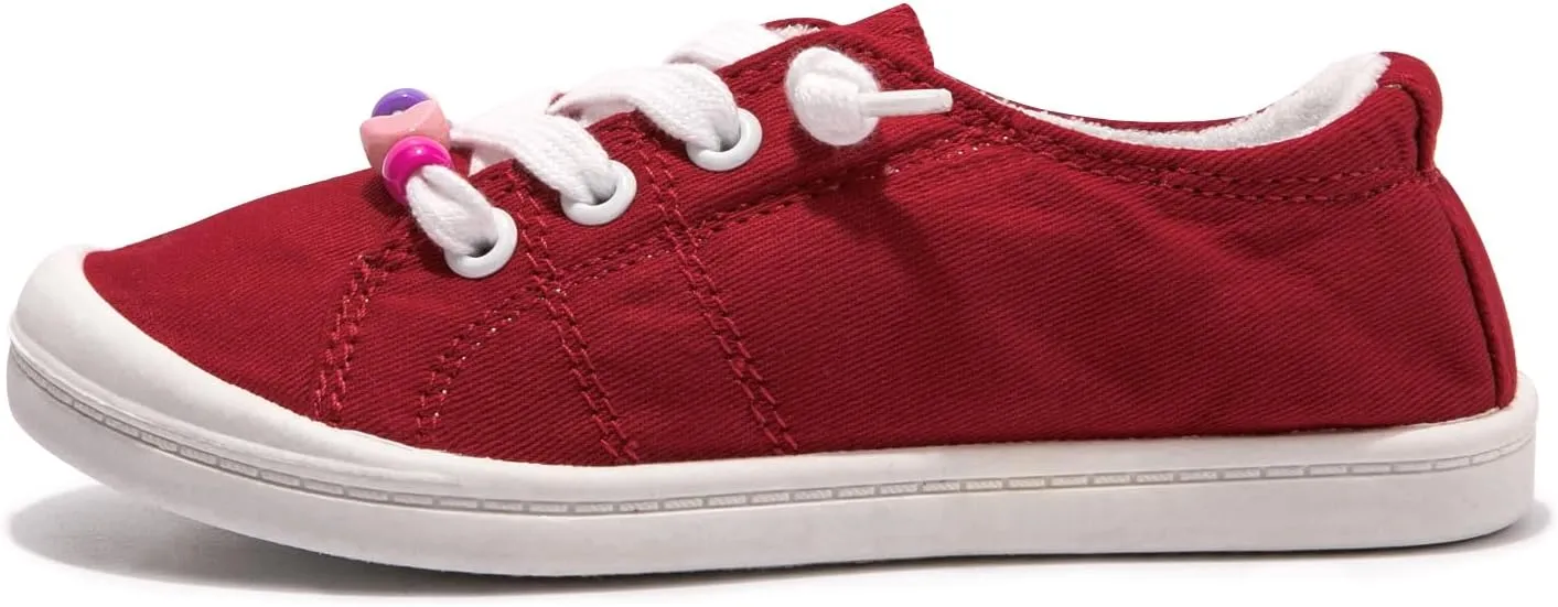 FUNKYMONKEY Girls Canvas Sneakers Lace up Lightweight Casual School Shoes for Toddler/Little Kids