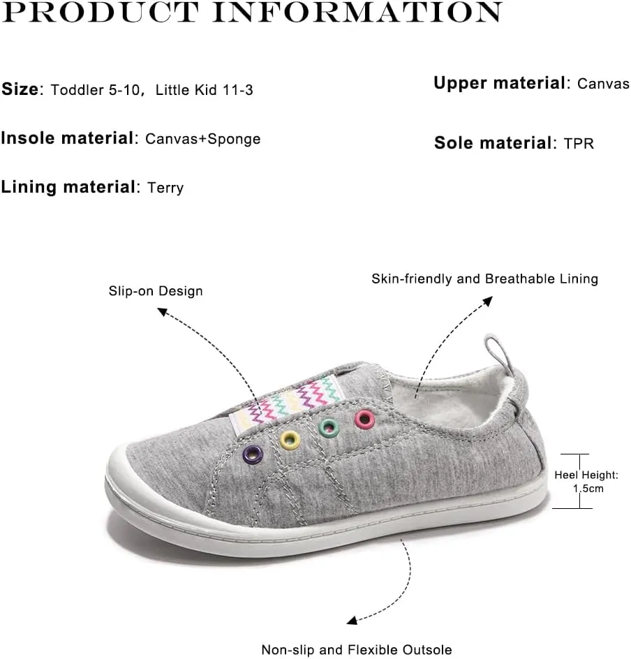 FUNKYMONKEY Girls Canvas Sneakers Lace up Lightweight Casual School Shoes for Toddler/Little Kids