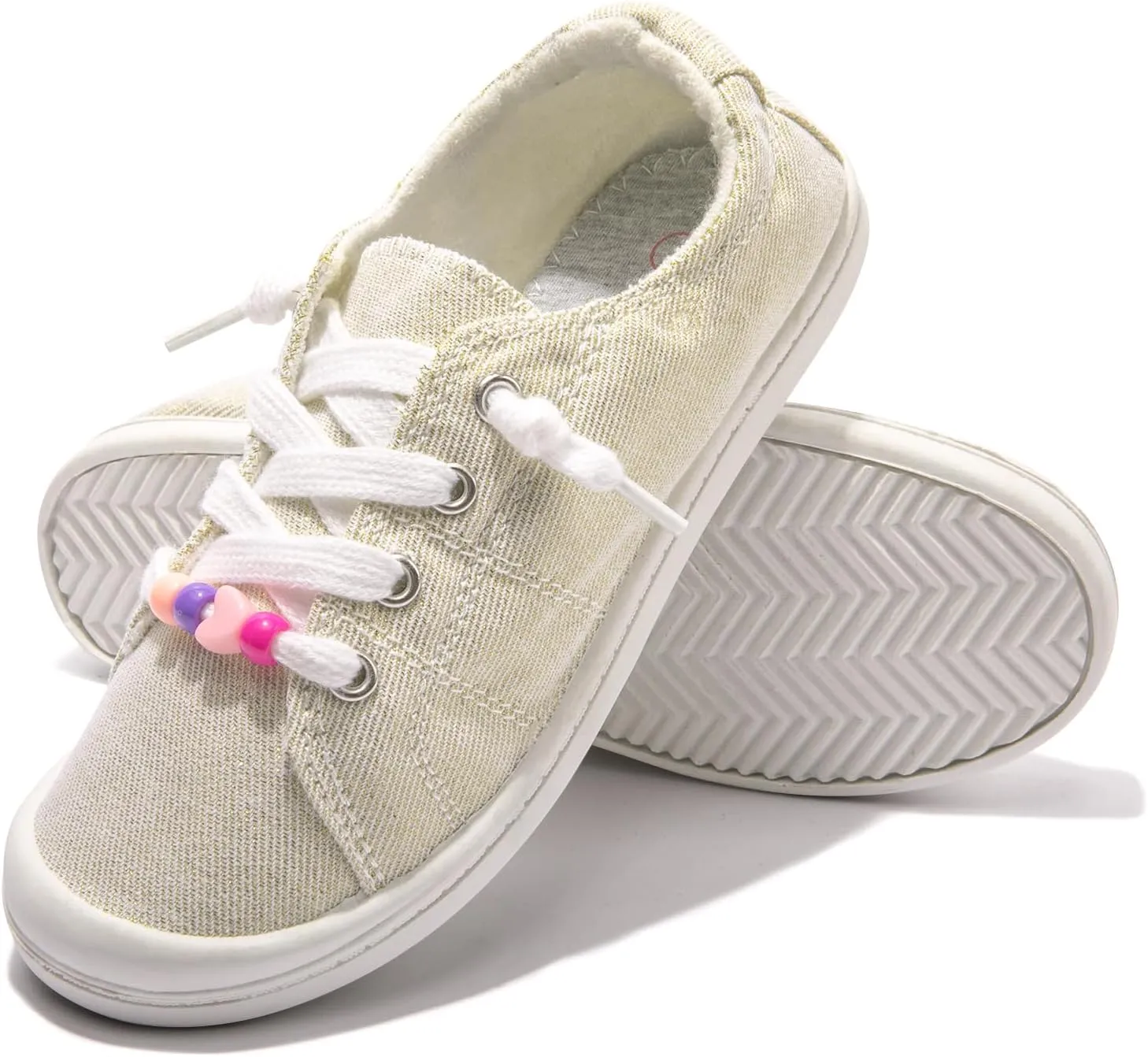FUNKYMONKEY Girls Canvas Sneakers Lace up Lightweight Casual School Shoes for Toddler/Little Kids