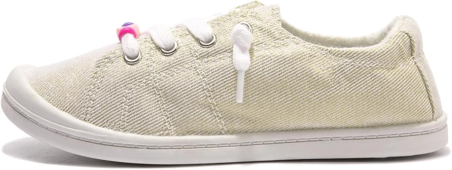 FUNKYMONKEY Girls Canvas Sneakers Lace up Lightweight Casual School Shoes for Toddler/Little Kids