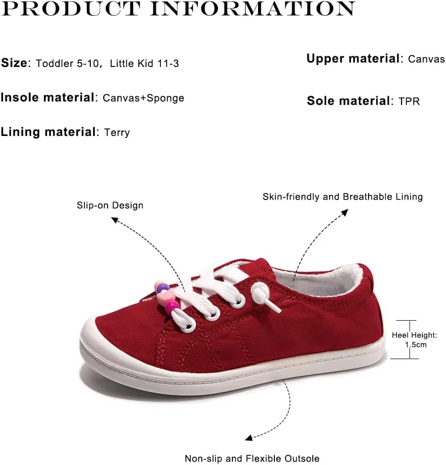 FUNKYMONKEY Girls Canvas Sneakers Lace up Lightweight Casual School Shoes for Toddler/Little Kids
