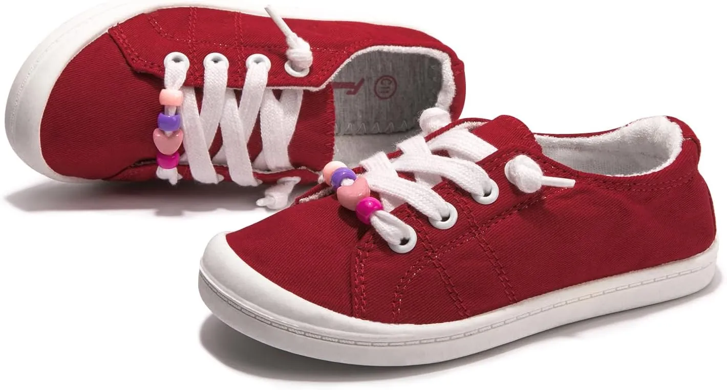 FUNKYMONKEY Girls Canvas Sneakers Lace up Lightweight Casual School Shoes for Toddler/Little Kids