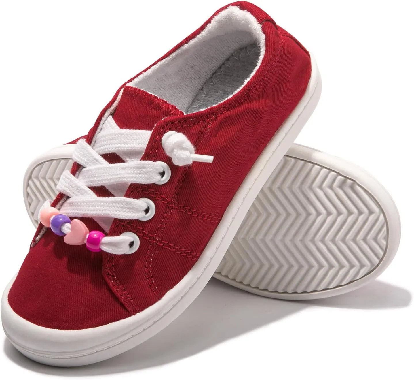 FUNKYMONKEY Girls Canvas Sneakers Lace up Lightweight Casual School Shoes for Toddler/Little Kids