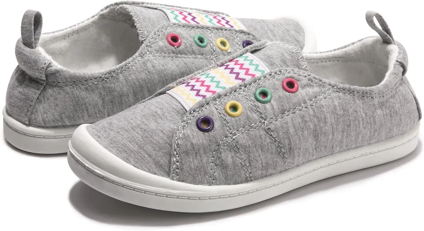 FUNKYMONKEY Girls Canvas Sneakers Lace up Lightweight Casual School Shoes for Toddler/Little Kids