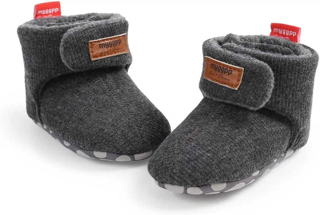 GDSDYM Baby Booties Cozy Fleece Slippers Soft Baby Shoes With Gripper Soles, Winter Infant Newborn Crib Sock Shoes Warm Footwear First Walkers