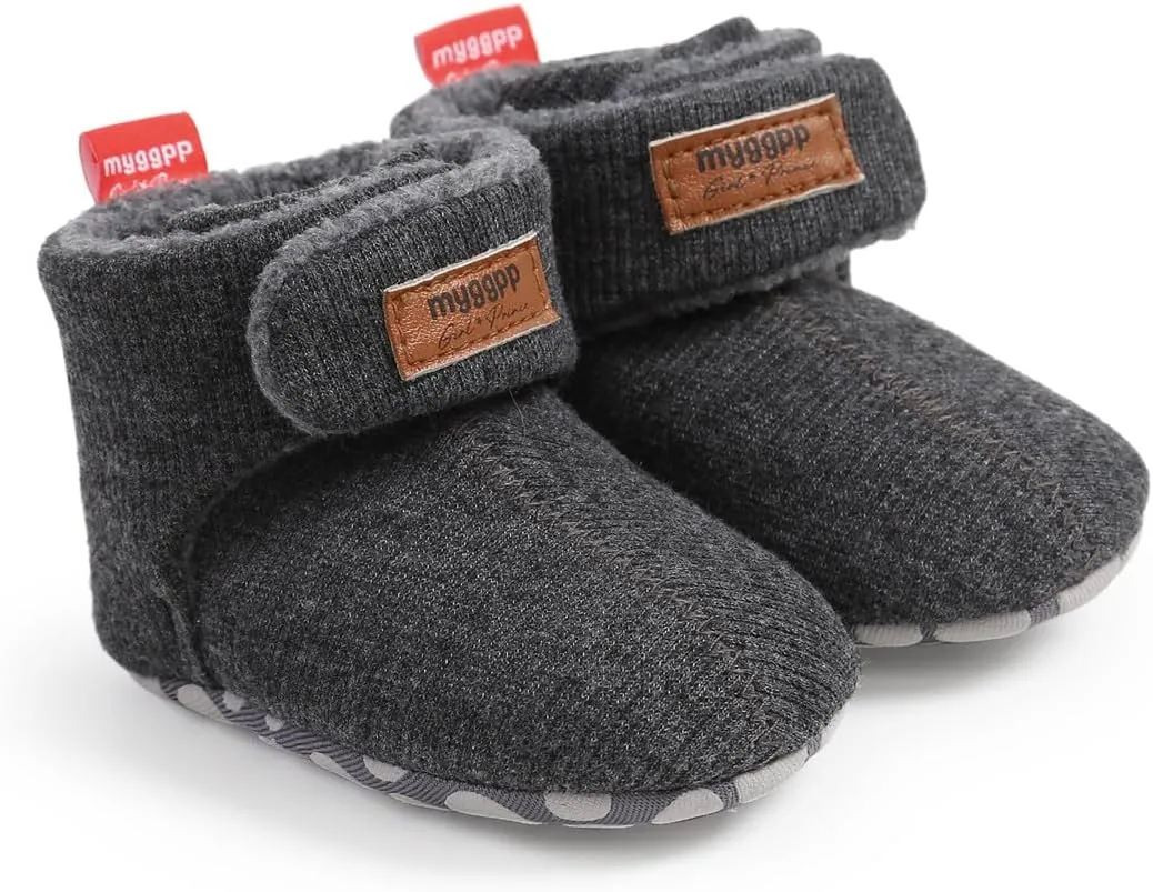 GDSDYM Baby Booties Cozy Fleece Slippers Soft Baby Shoes With Gripper Soles, Winter Infant Newborn Crib Sock Shoes Warm Footwear First Walkers