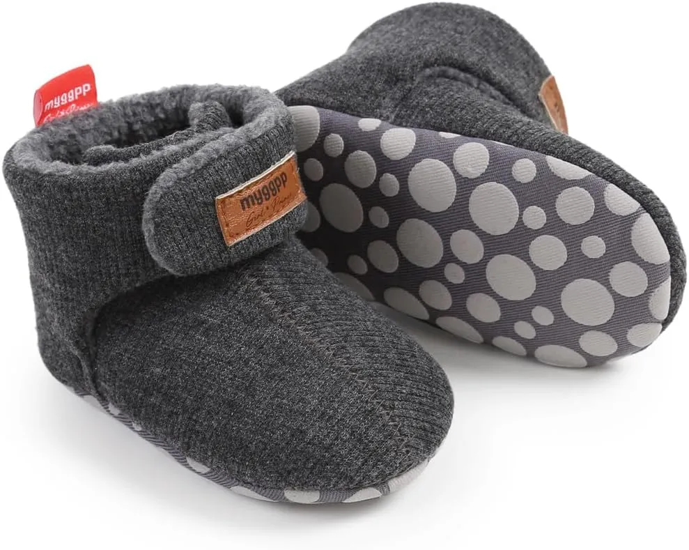 GDSDYM Baby Booties Cozy Fleece Slippers Soft Baby Shoes With Gripper Soles, Winter Infant Newborn Crib Sock Shoes Warm Footwear First Walkers