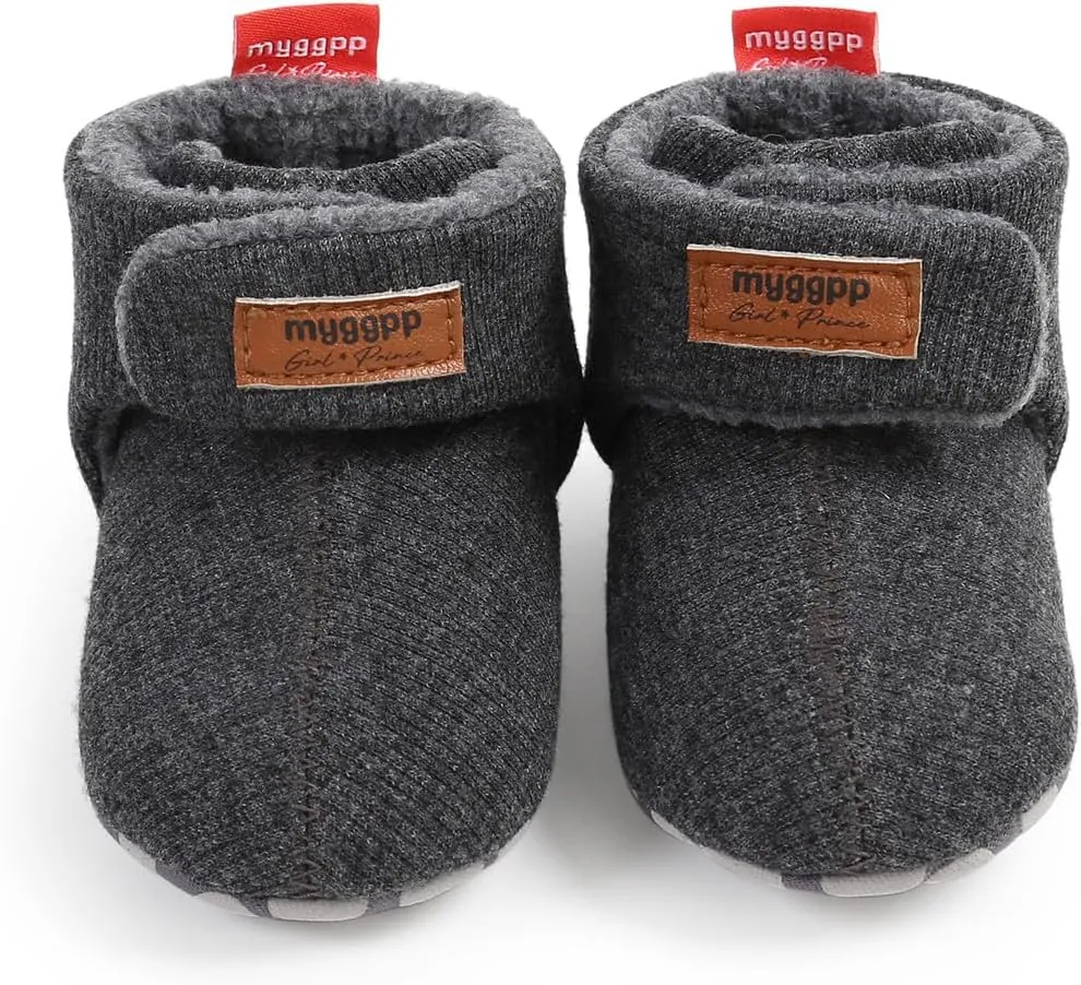 GDSDYM Baby Booties Cozy Fleece Slippers Soft Baby Shoes With Gripper Soles, Winter Infant Newborn Crib Sock Shoes Warm Footwear First Walkers