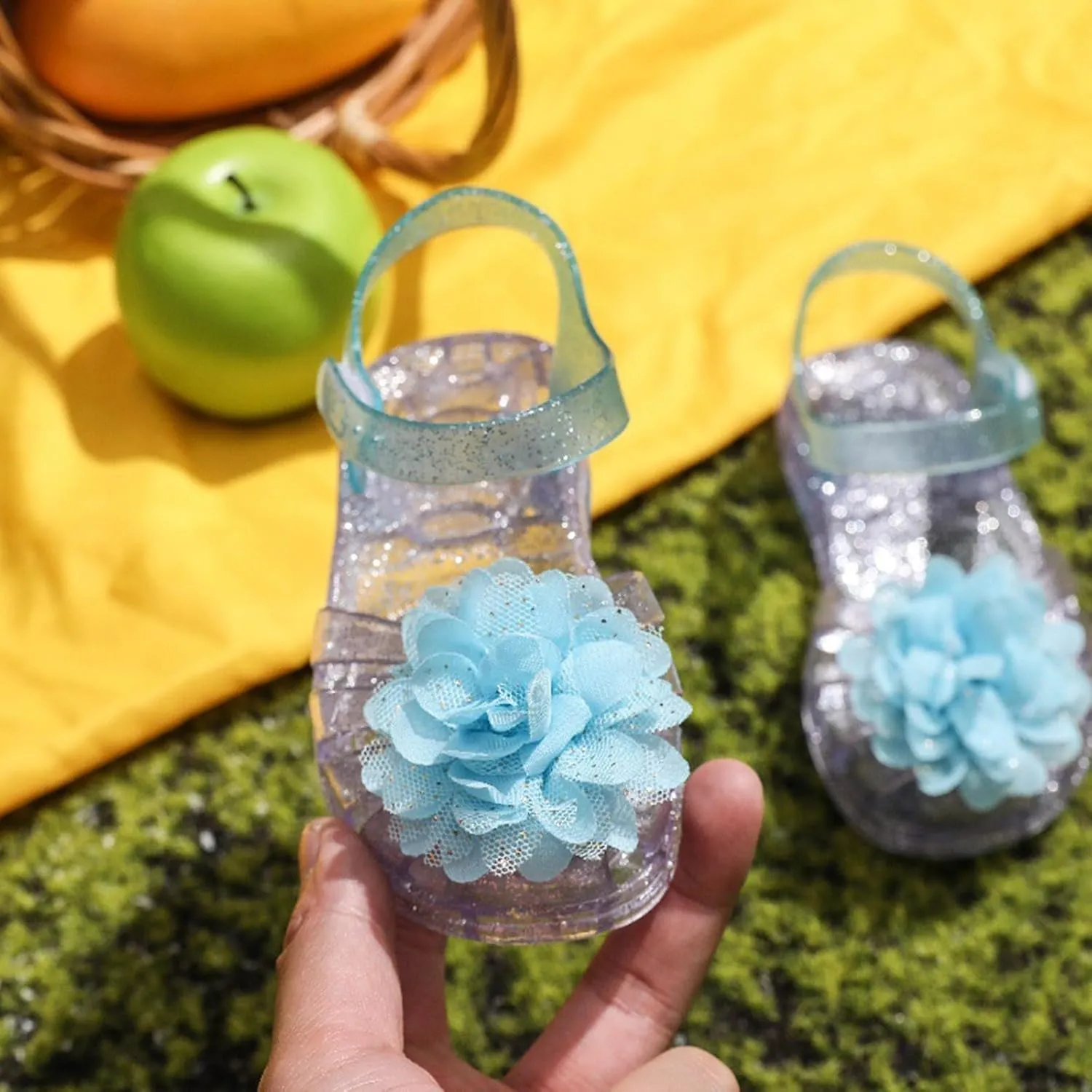 Girls Jelly Sandals Kids Toddler Flower Princess Dress Shoes Closed Toe Summer Beach Flat Sandal with Ankle Strap