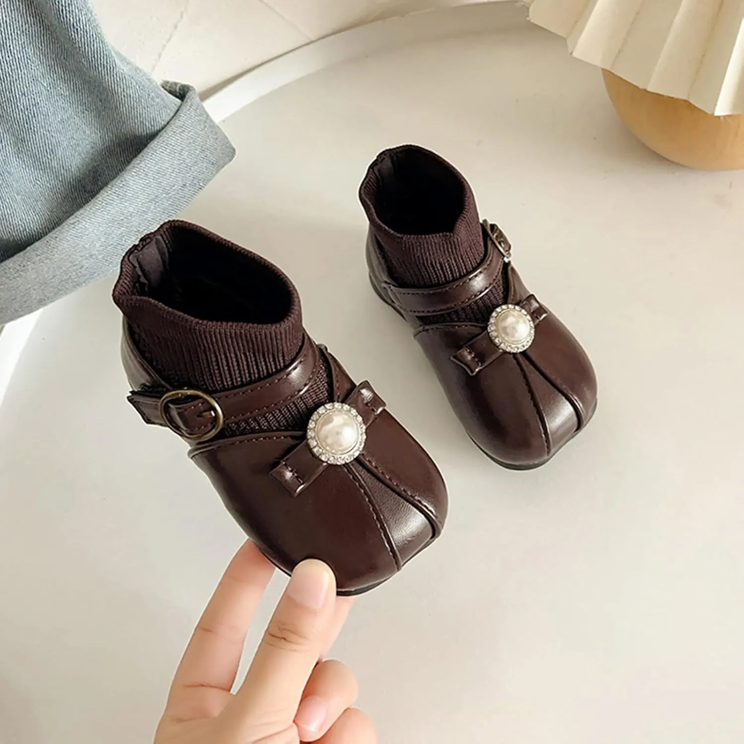Girls Leather Ankle Boots Waterproof Low Calf Boots Autumn Winter Short Boots Soft Sole Low Heel Boot For Toddle