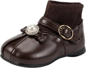 Girls Leather Ankle Boots Waterproof Low Calf Boots Autumn Winter Short Boots Soft Sole Low Heel Boot For Toddle