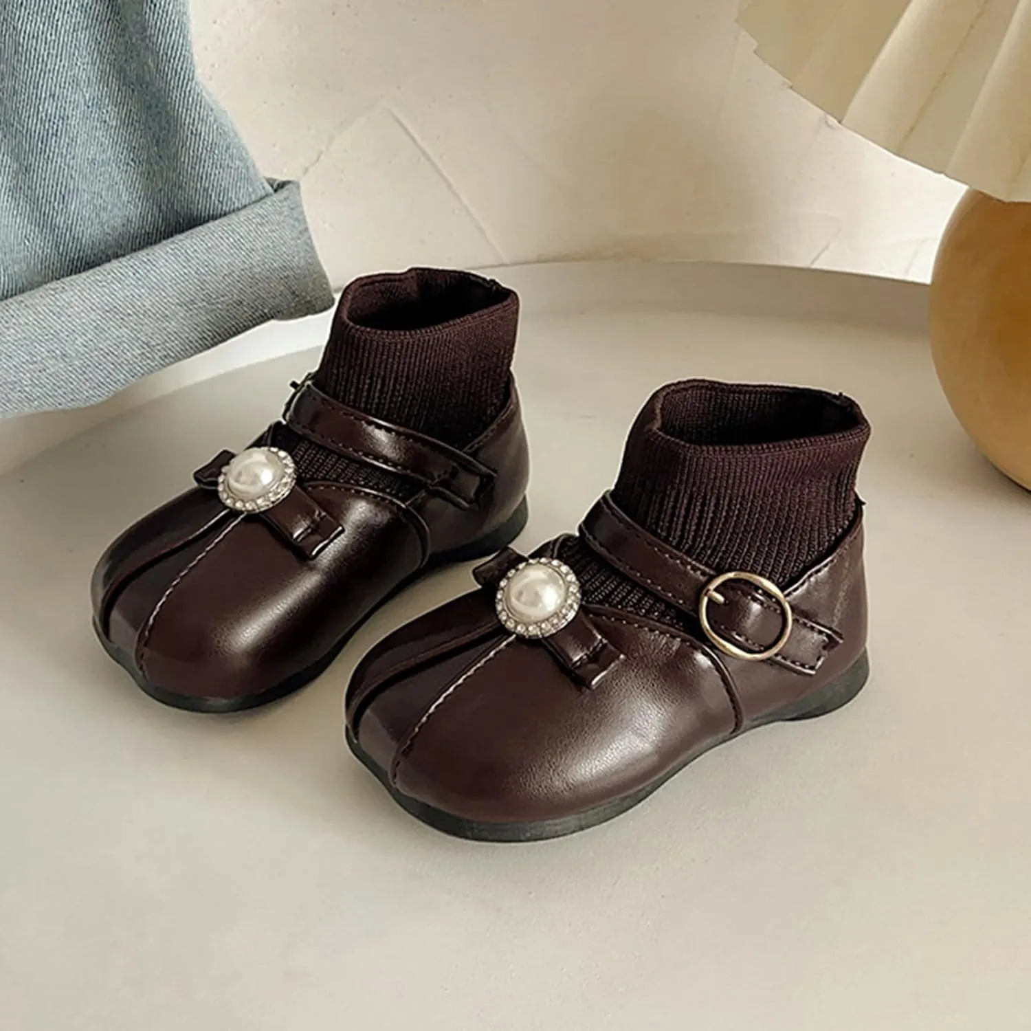Girls Leather Ankle Boots Waterproof Low Calf Boots Autumn Winter Short Boots Soft Sole Low Heel Boot For Toddle