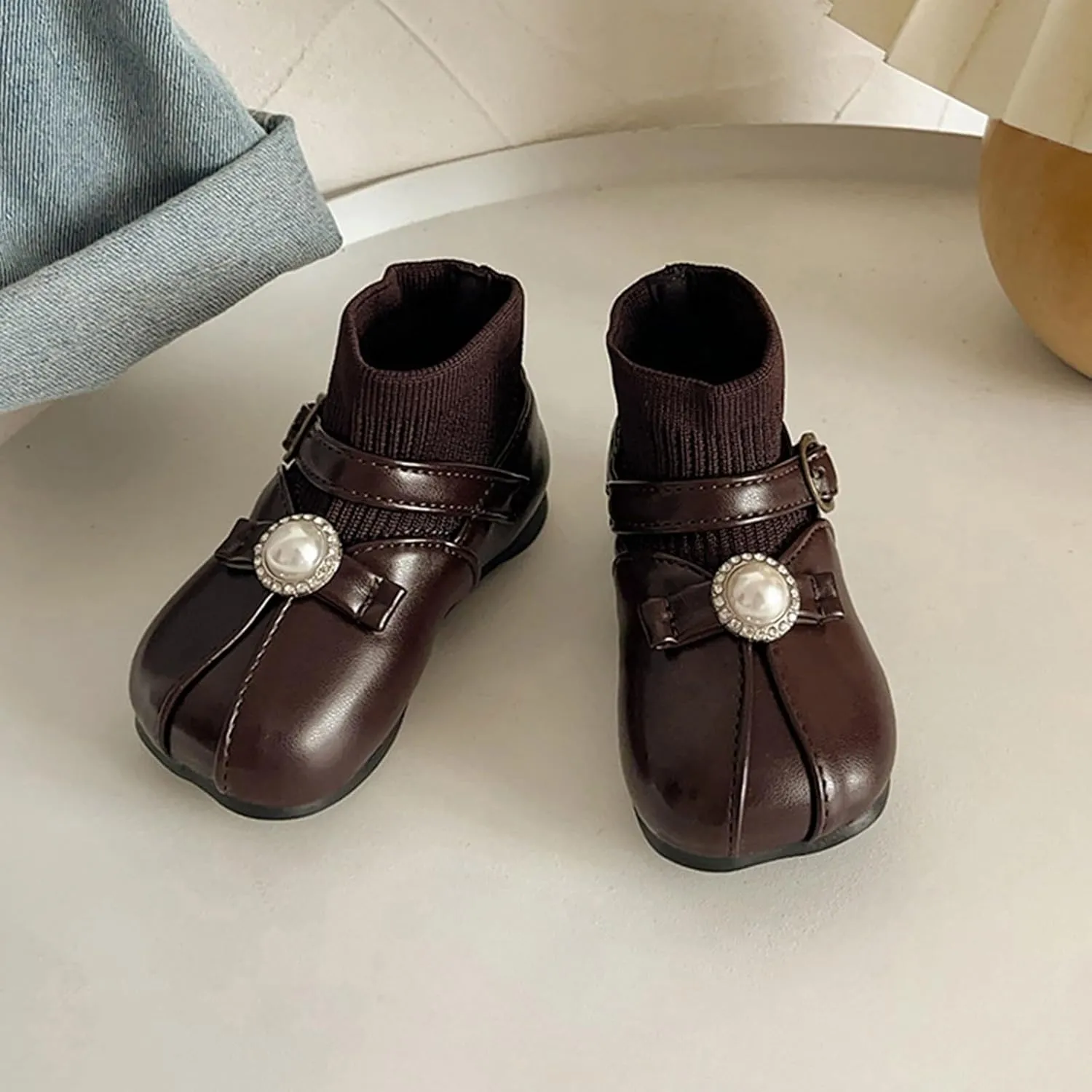 Girls Leather Ankle Boots Waterproof Low Calf Boots Autumn Winter Short Boots Soft Sole Low Heel Boot For Toddle