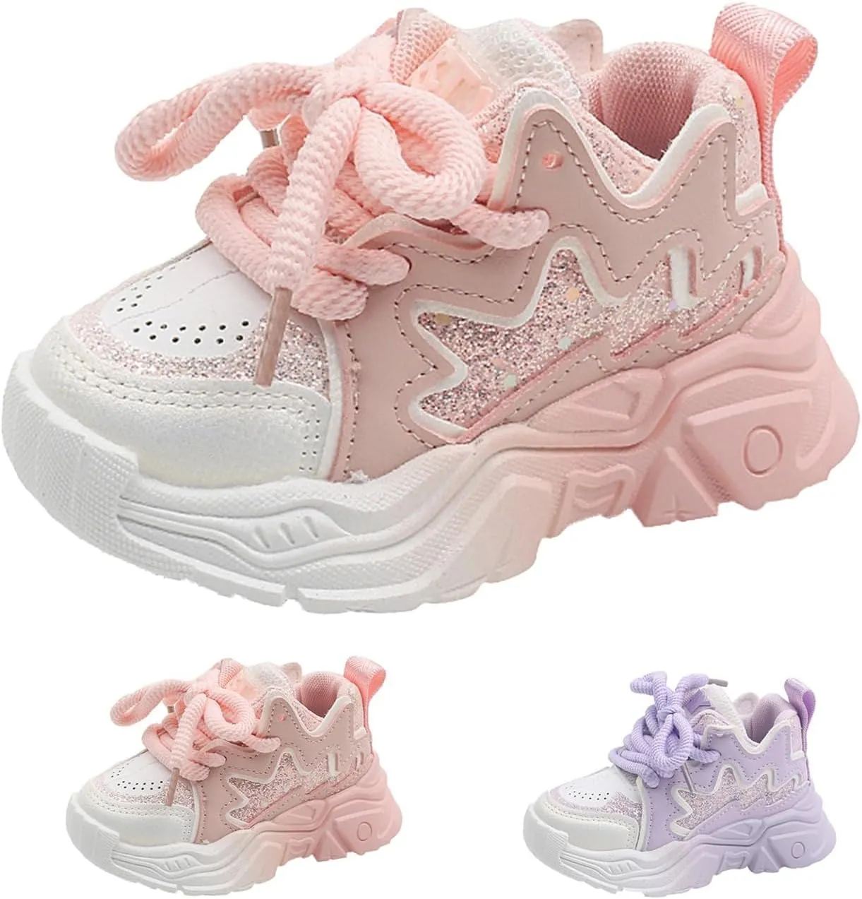 Girls Pink Sneakers Baby Kids Tennis Walking Shoes Toddler Fashion Platform Lightweight Lace Up Casual Walking Shoes