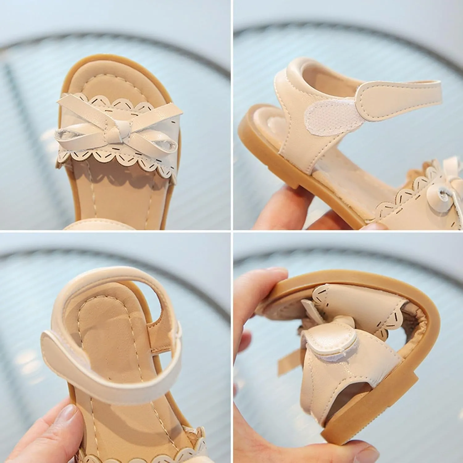 Girls Sandals Open Toe Rubber Soft Sole Ankle Strap Flats Bow Non Slip Shoes for Kids Summer Walking Dress Shoes