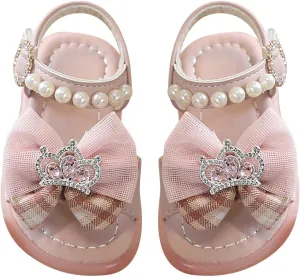 Girls Sandals Summer Fashion Cute Beach Shoes Pearl Knot Soft Sole Flip Flops Flat Princess Soft Breathable Shoes